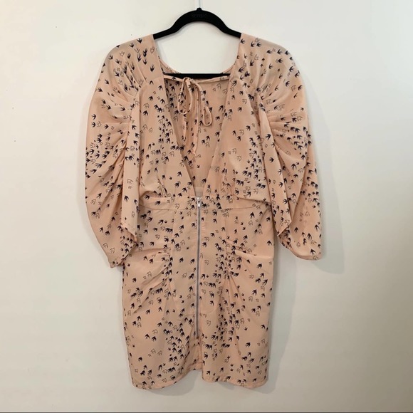 GRACIA Peach & Navy Backless Dress with Birds - Picture 4 of 7